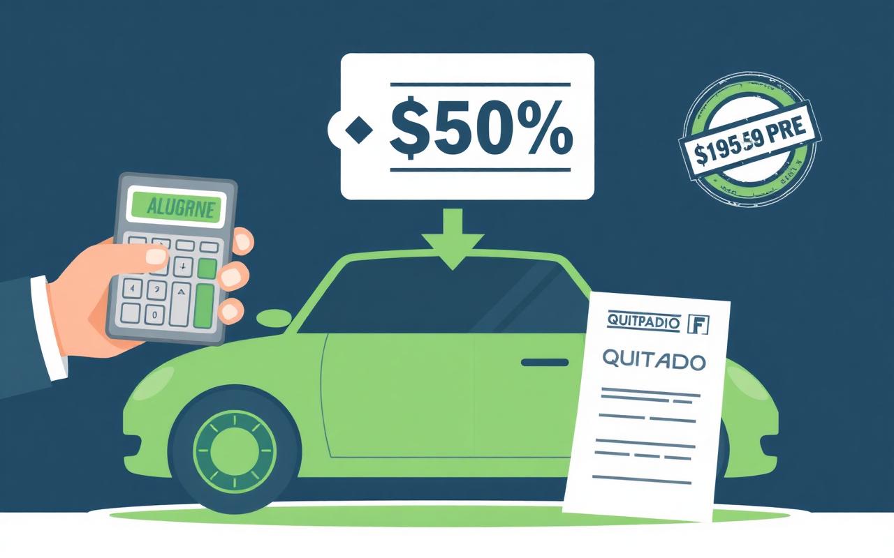 Calculadora e contrato de financiamento com carimbo Quitado — quitação Stellantis antecipada com desconto